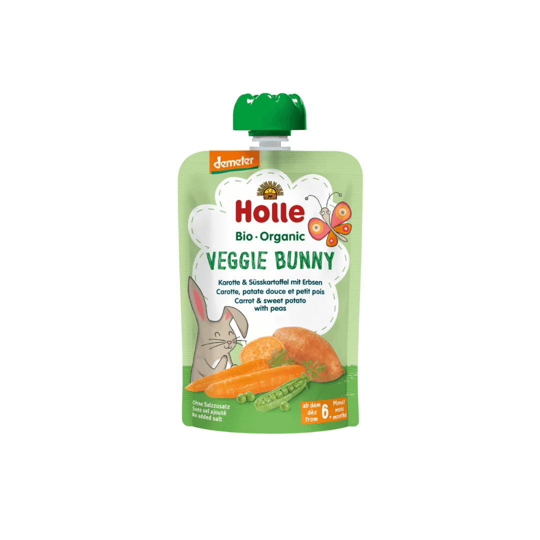 Holle Bio Organic Veggie Bunny Pouch, Carrot & Sweet Potato with Peas 6m+Demeter