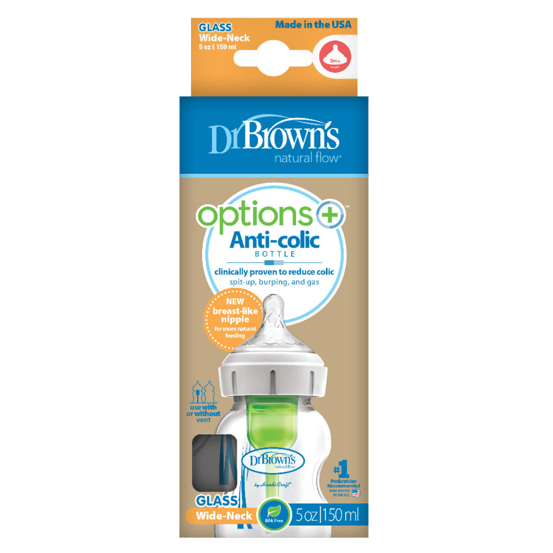 Dr.Brown’s Options +Anti Colic glass bottle wide-neck 0m+