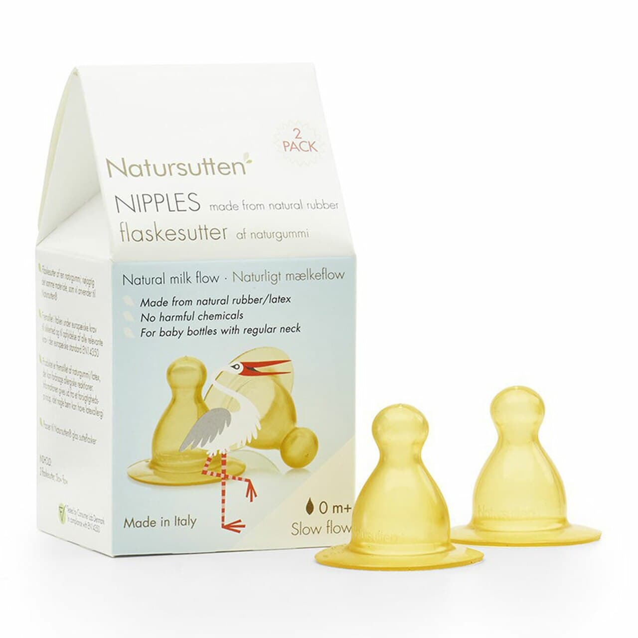 Natursutten Natural Rubber Nipples for Glass Baby Bottles (2-pack)