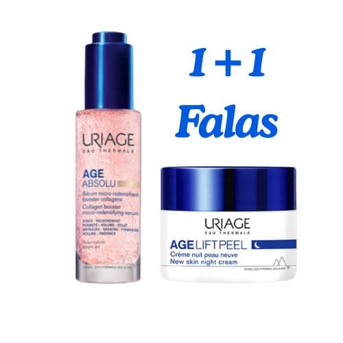 Uriage Set Age Absolu Collagen Booster Micro-Redensifying Serum 30 ml + Uriage Age Lift Peel Night Cream 50 ml Falas