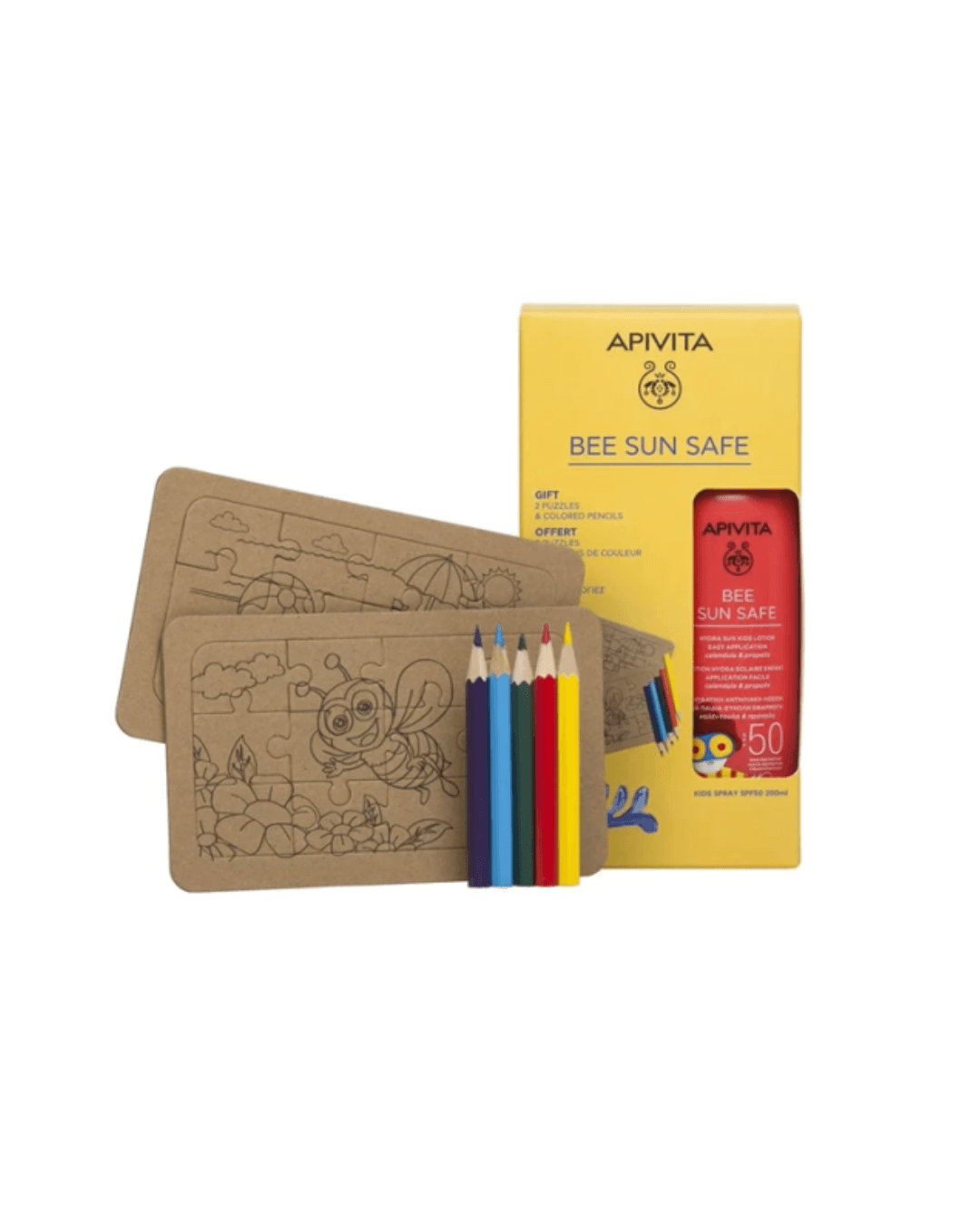 APIVITA BEE SUN SAFE KIDS SPRAY SPF50 200 ML+ GIFT 2 PUZZLES AND COLORED PENCILS