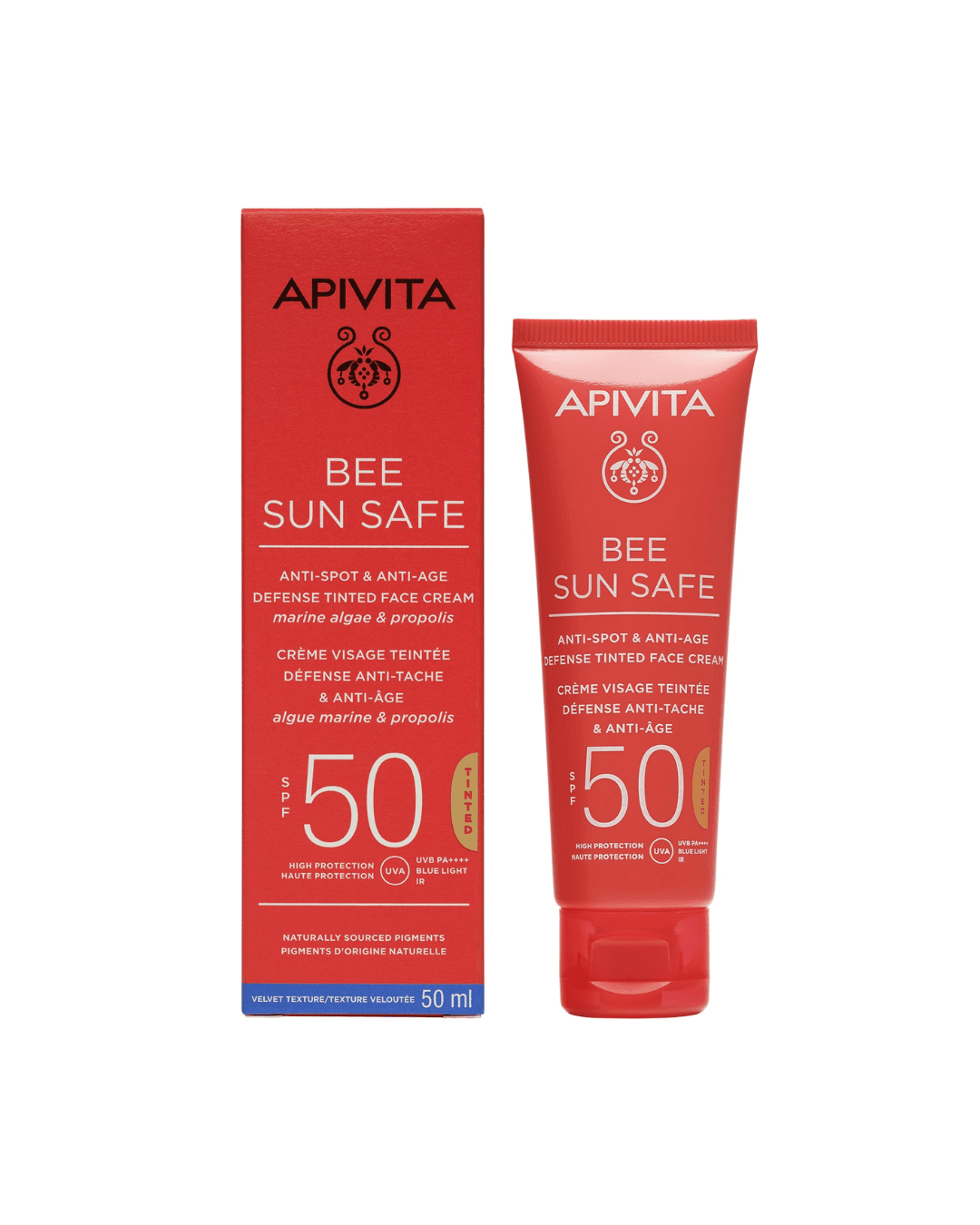 APIVITA BEE SUN SAFE ANTI SPOT AND ANTI AGE DEFENCE TINTED FACE CREAM SPF 50 50 ML
