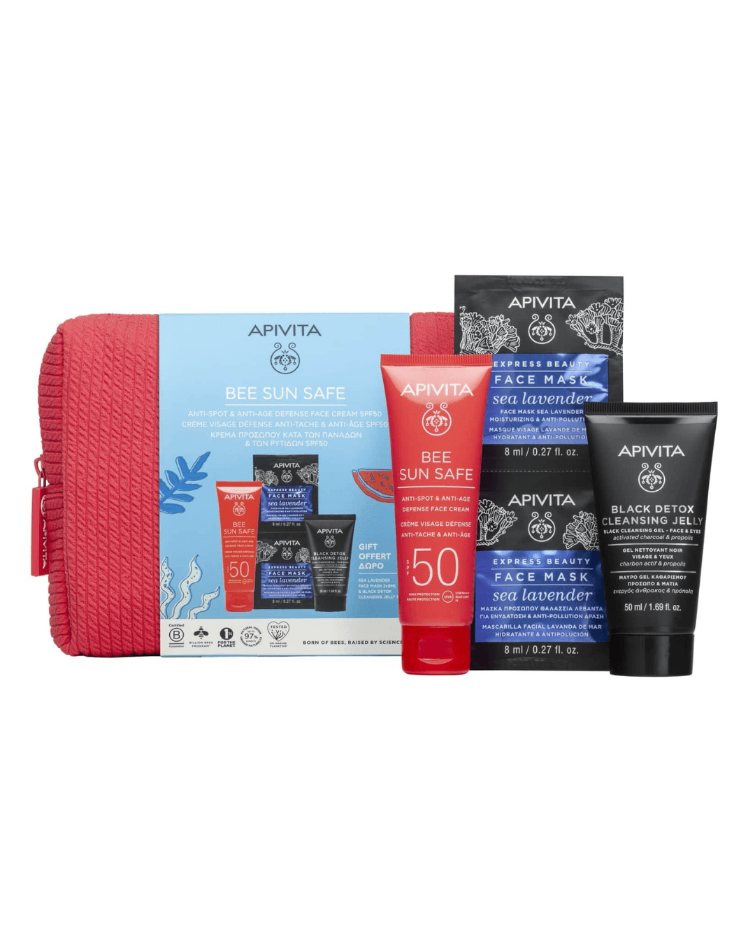 APIVITA BEE SUN SAFE SET (ANTI SPOT AND ATI AGE DEFENCE FACE CREAM SPF50 50 ML+ GIFT BLACK CLEANSING GEL 50ML + EXPRESS FACE MASK SEA LAVANDE 2 X 8 ML)