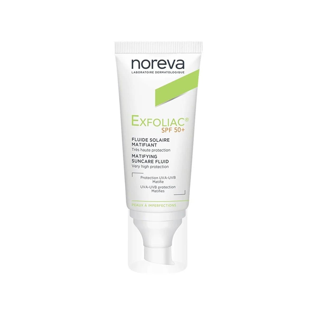 Noreva - Exfoliac fluid matifikues mbrojtës ndaj diellit (SPF 50+)