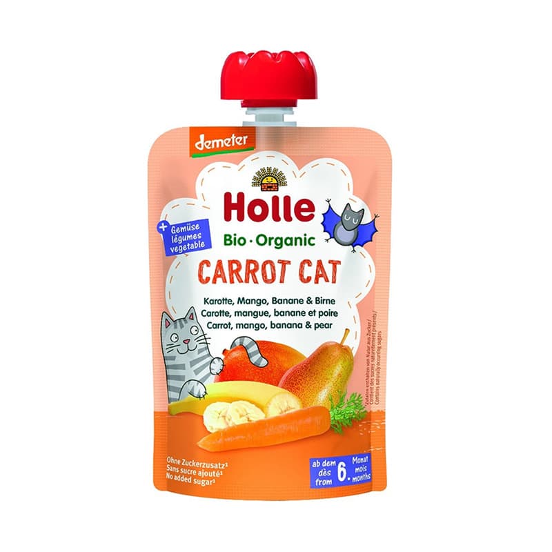Holle - Carrot Cat Pure frutash karrotë, mango, banane dhe dardhë (6m+)