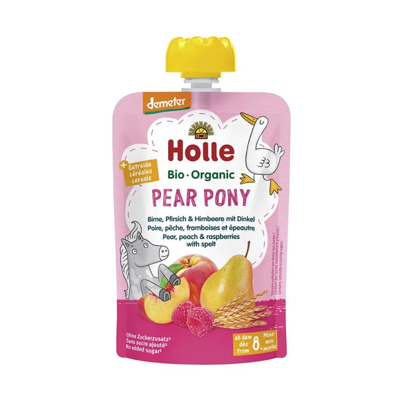 Holle - Pear Pony Pure frutash dardhë, pjeshkë, manaferra dhe tërshërë (8m+)
