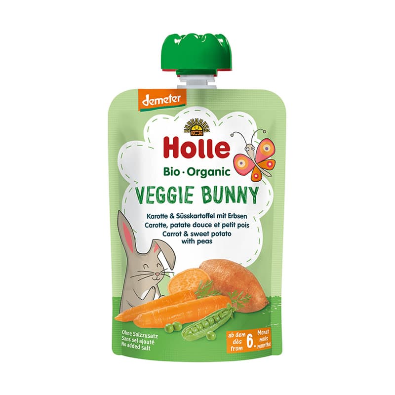 Holle - Veggie Bunny Pure me karrotë, patate të ëmbël dhe bizele (6m+)