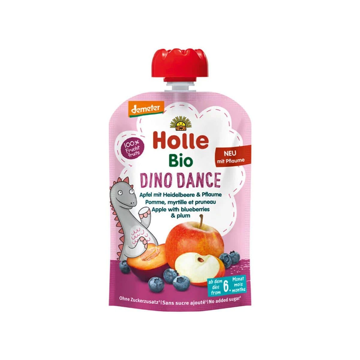 Holle - Dino Dance Mollë me boronica dhe kumbull (6m+)