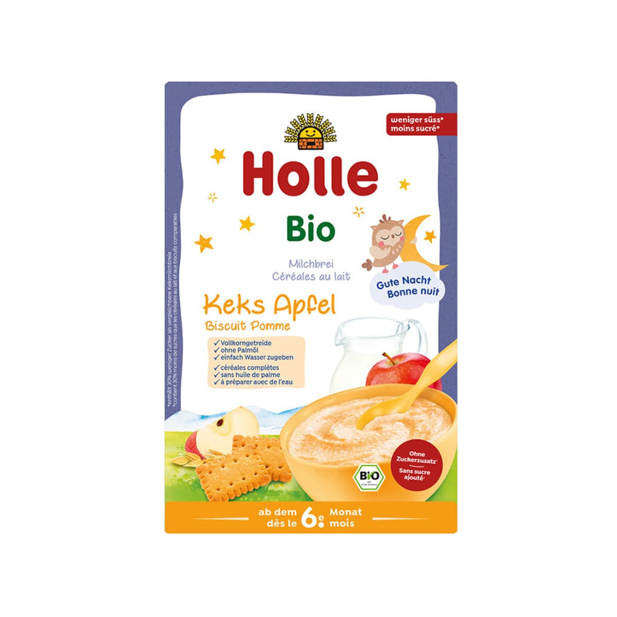 Holle - Drithëra organikë me qumësht, biskotë dhe mollë (6m+)