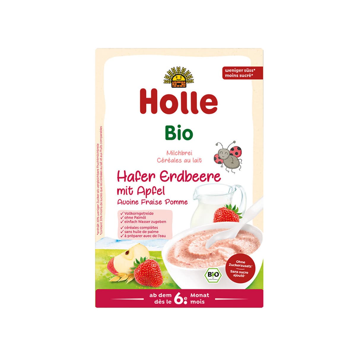Holle - Drithëra organikë me qumësht, tërshërë, luleshtrydhe dhe mollë (6m+)