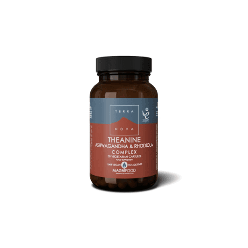 TERRA NOVA THEANINE ASHWAGANDHA & RHODIOLA COMPLEX X 50 VEGETARIAN CAPSULES, imazhi 1