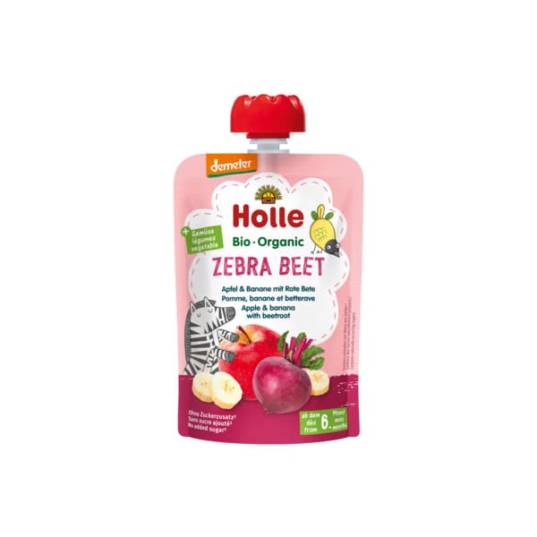 Holle - Zebra Beet Pure frutash me mollë, banane dhe rrepë (6m+), imazhi 1