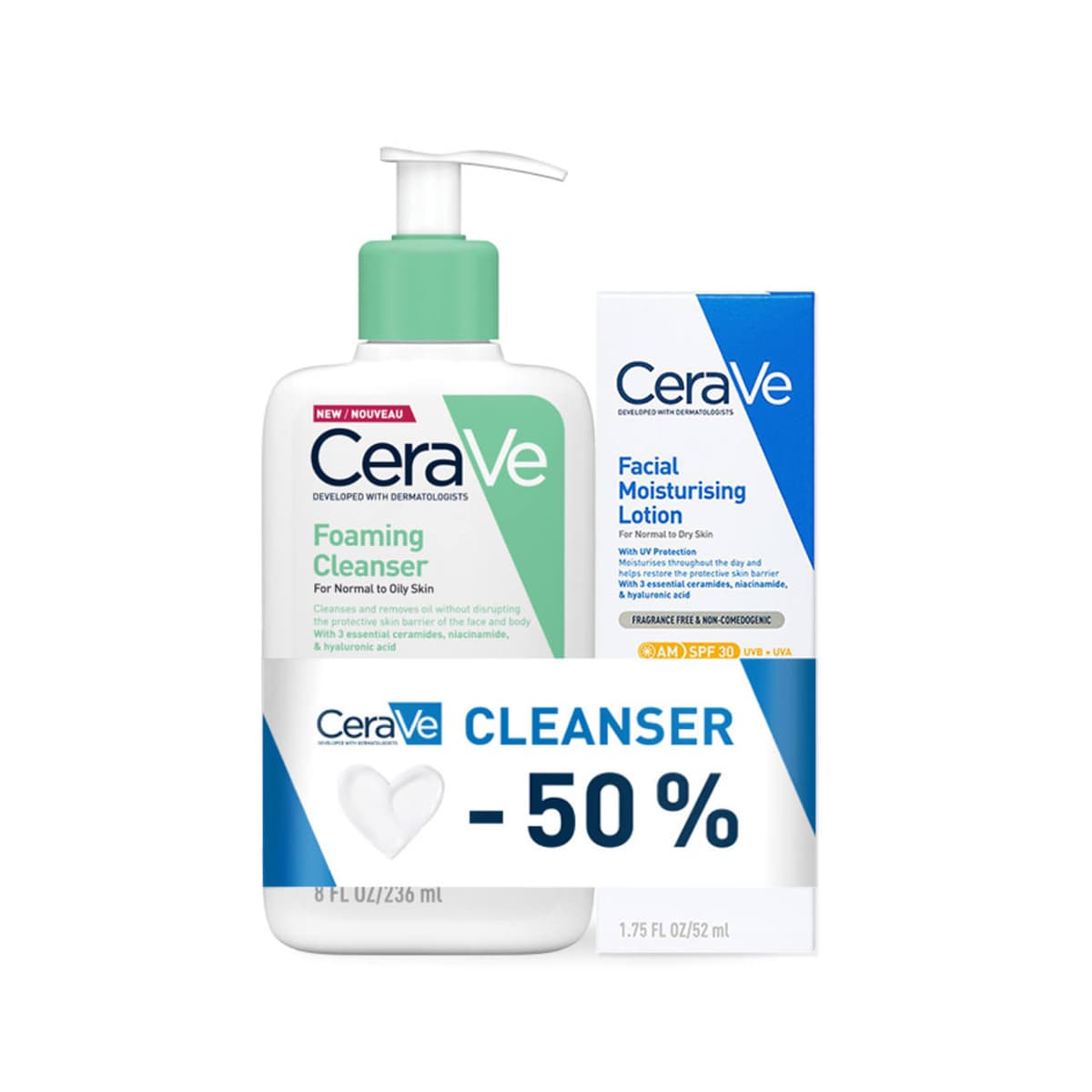 CeraVe - Foaming Cleanser & AM Facial Moisturising Lotion (SPF 50) Set, imazhi 1