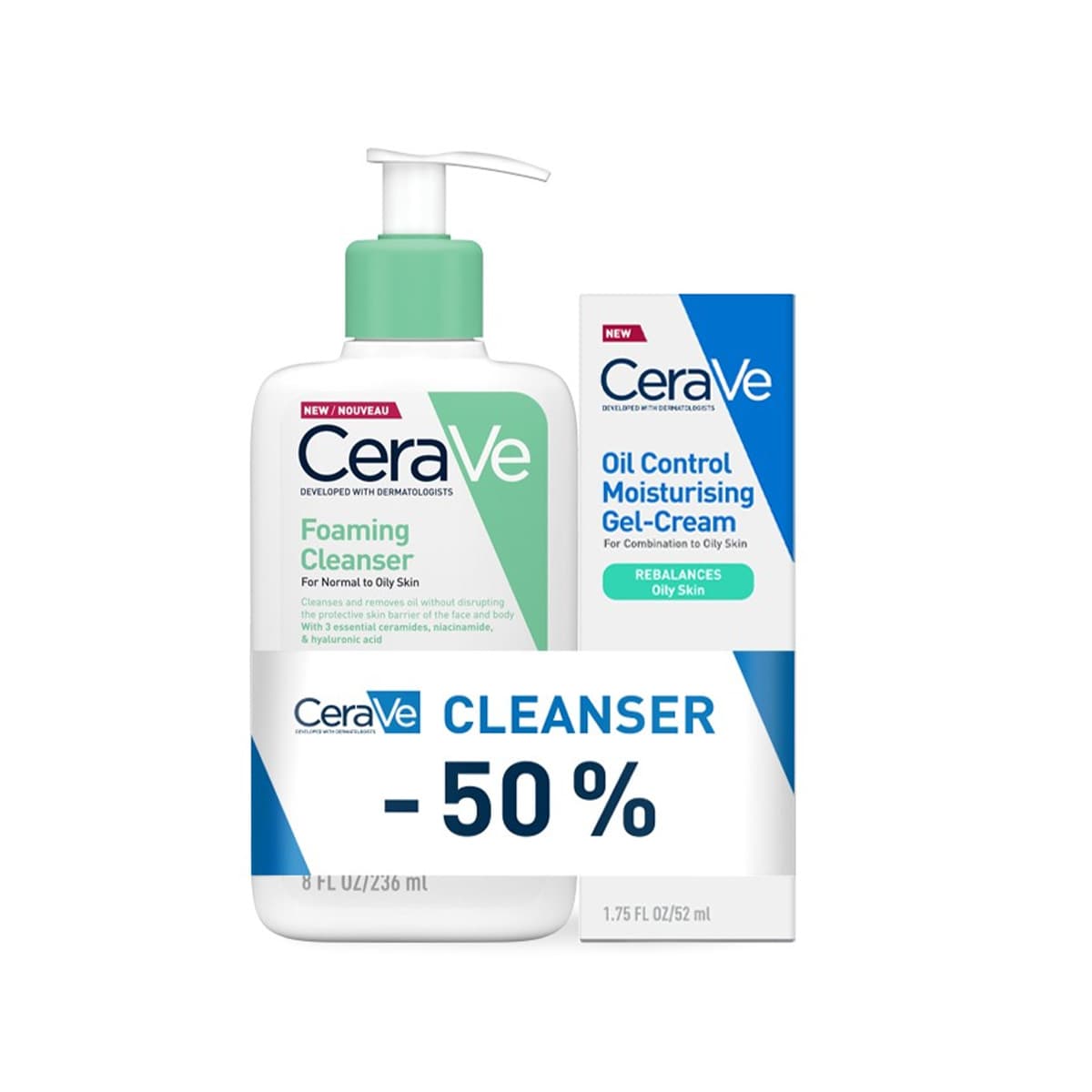 CeraVe - Foaming Cleanser & Oil Control Moisturising Gel-Cream Set, imazhi 1