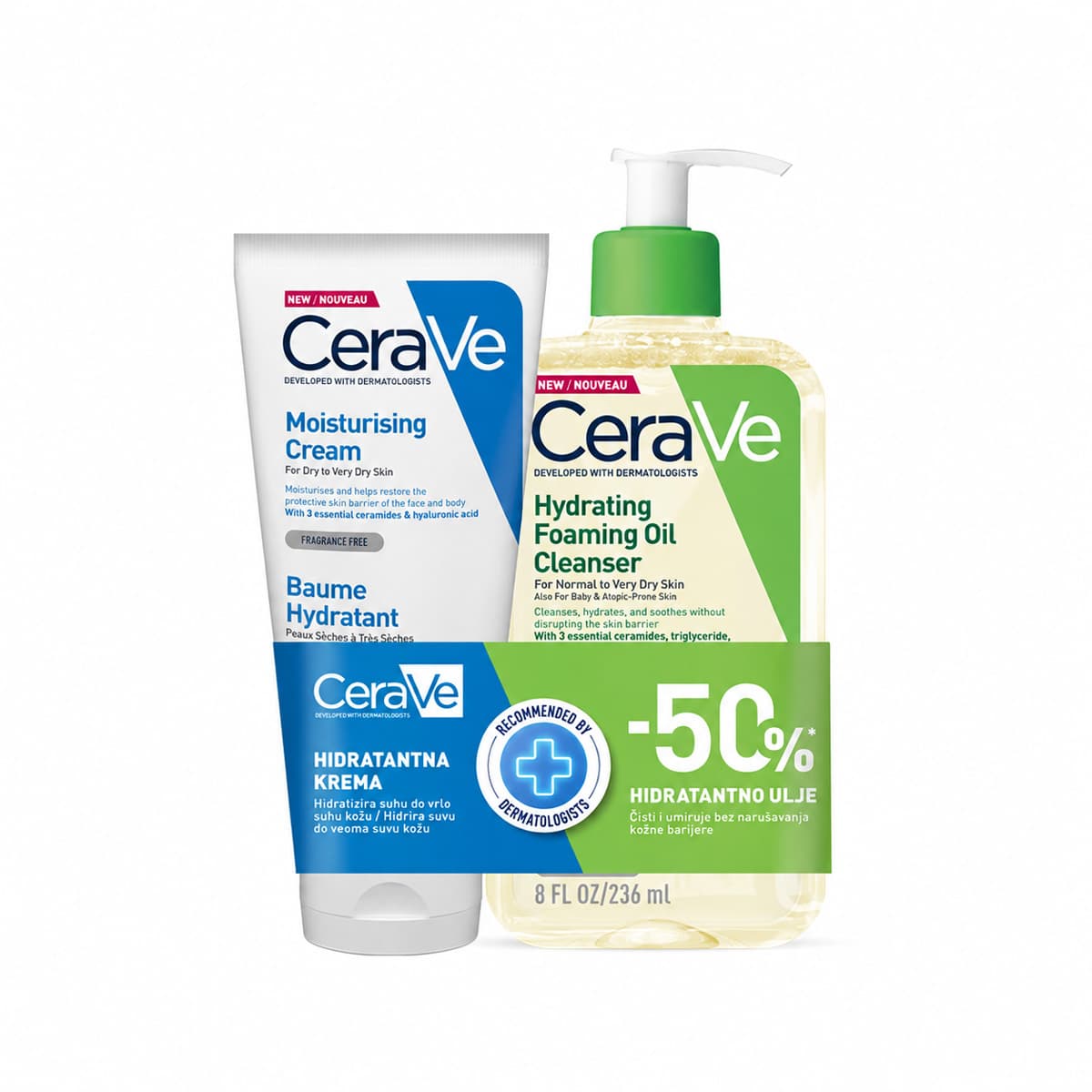 CeraVe - Hydrating Foaming Oil Cleanser & Moisturizing Cream Set, imazhi 1